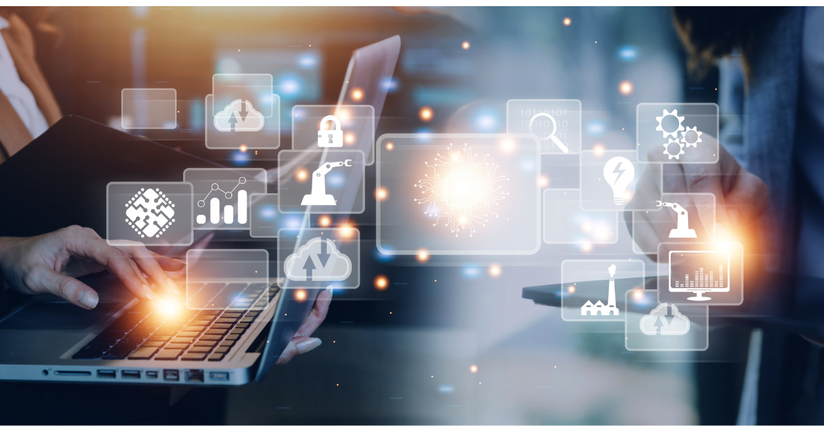 A photo of internet of things, connectivity showing dashboards, green ESG mandates